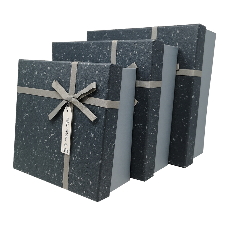 Fibre Textured Square Gift Box with Ribbon and Tag