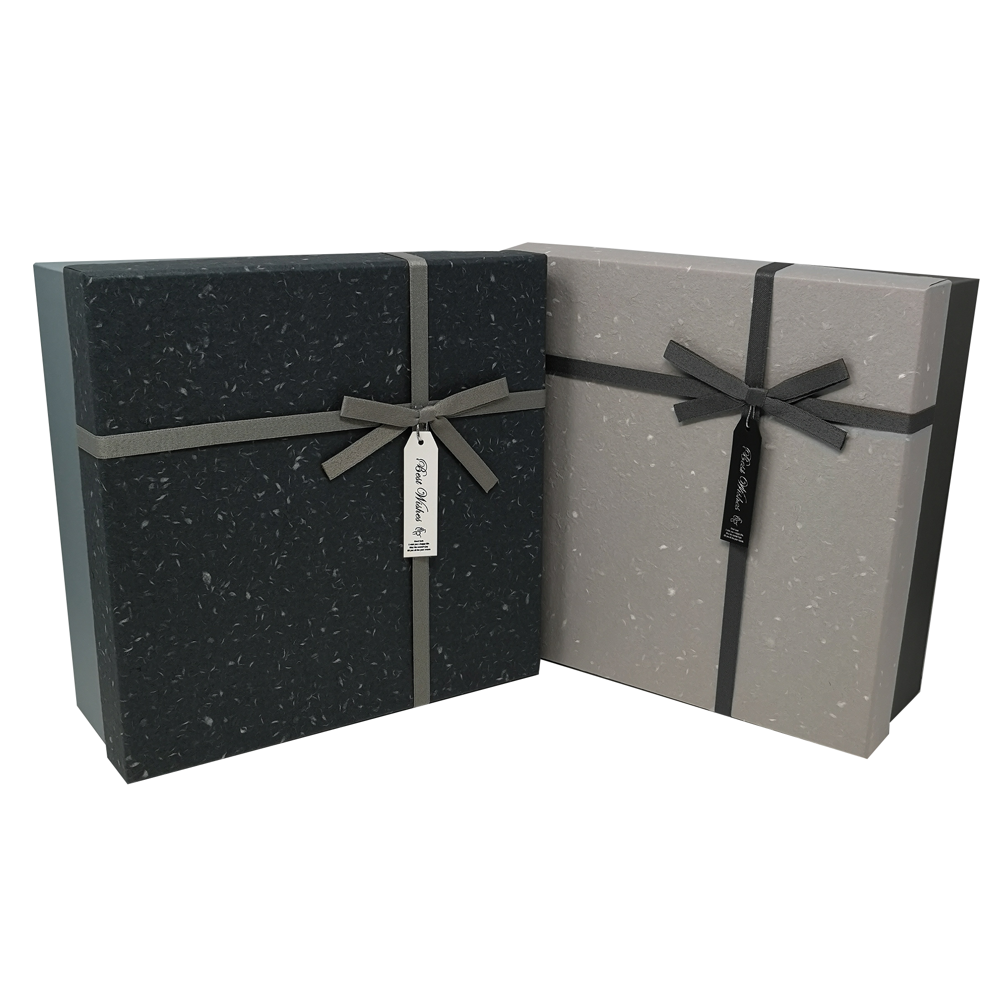Fibre Textured Square Gift Box with Ribbon and Tag