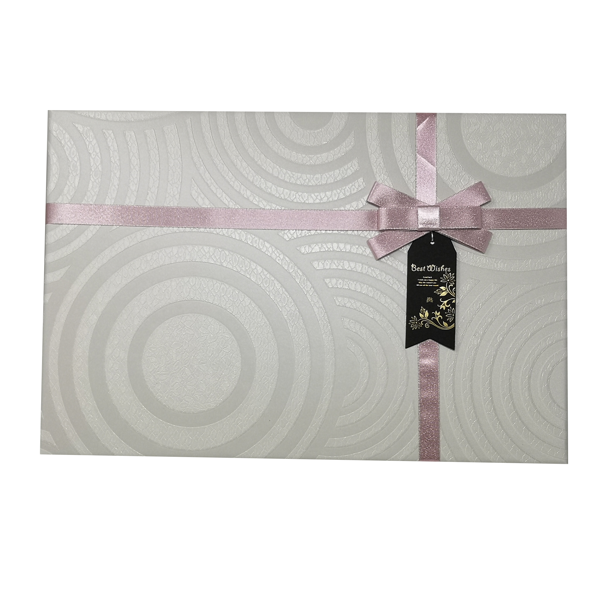 Extra Large Debossed Circle Pattern Gift Box with Ribbon and Tag