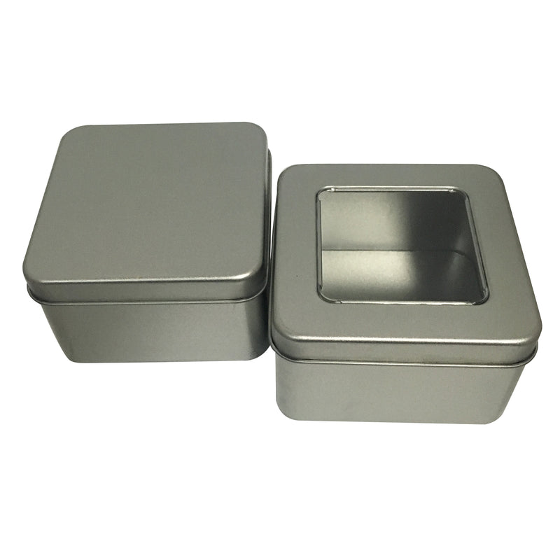 100pcs Square Gift Tin Box With Solid Lid & Window lid/ L90 x W90 x H55(mm)