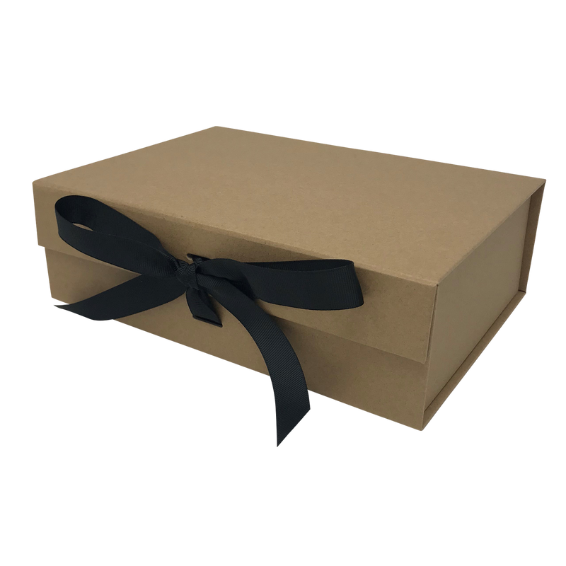A5 Size Natural Kraft Brown Folding Magnetic Gift Box with Ribbon