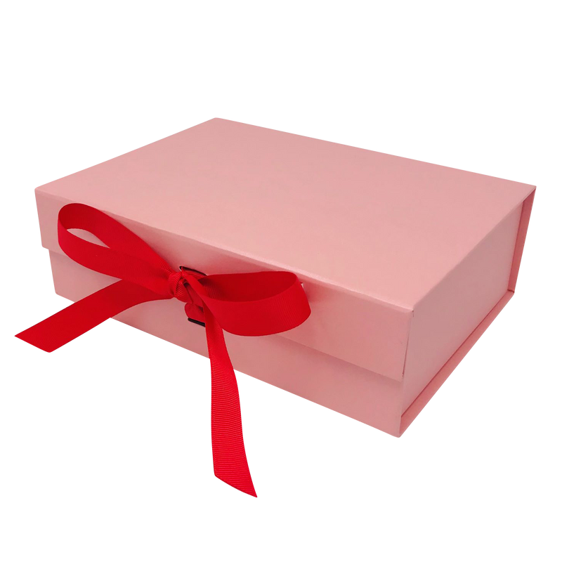 A5 Size Pink Folding Magnetic Gift Box with Ribbon