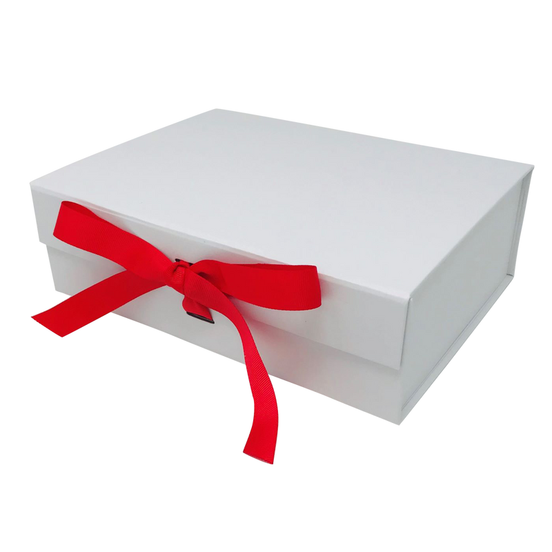 A5 Size White Folding Magnetic Gift Box with Ribbon