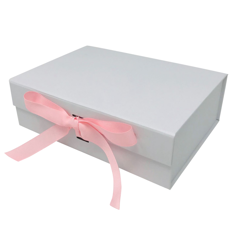 A4 Size White Folding Magnetic Gift Box with Ribbon