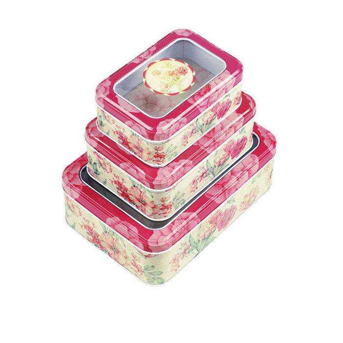 Rectangular Window Lid Christmas Gifts Stackable Storage Tin - Set of 3 - Ld Packagingmall