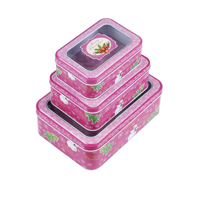 Rectangular Window Lid Christmas Gifts Stackable Storage Tin - Set of 3 - Ld Packagingmall