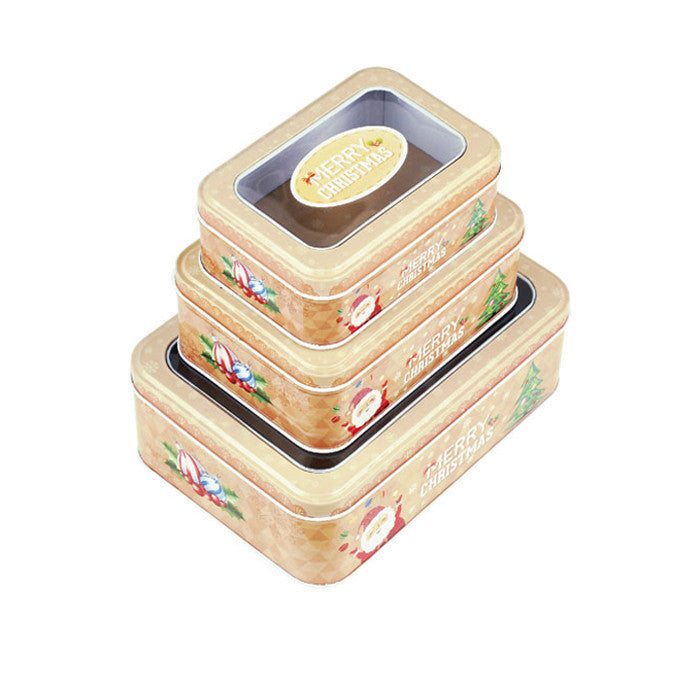 Rectangular Window Lid Christmas Gifts Stackable Storage Tin - Set of 3 - Ld Packagingmall