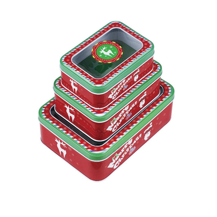 Rectangular Window Lid Christmas Gifts Stackable Storage Tin - Set of 3 - Ld Packagingmall
