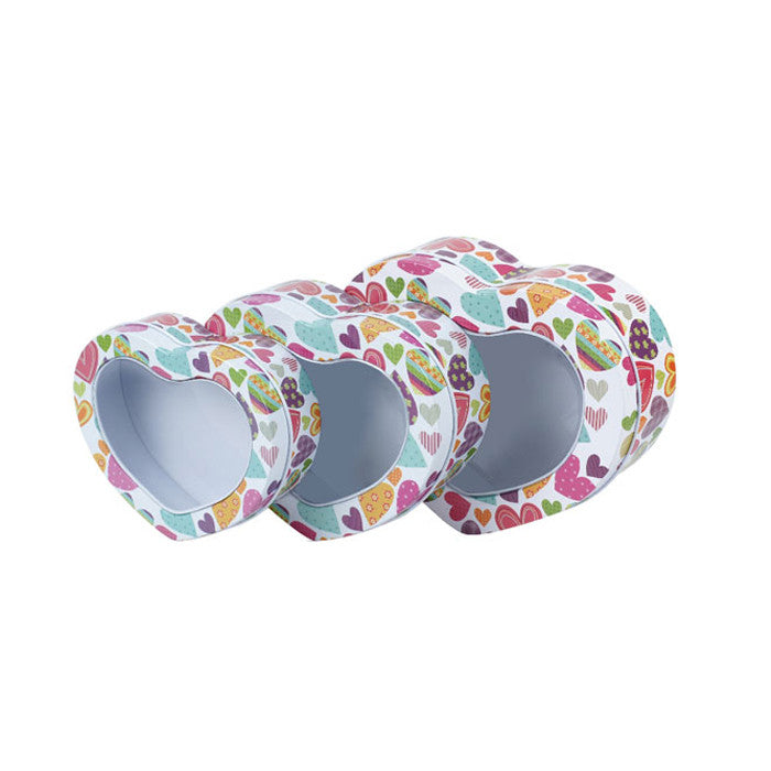 Heart Shaped Window Lid Stackable Storage Tin - Set of 3 - Ld Packagingmall