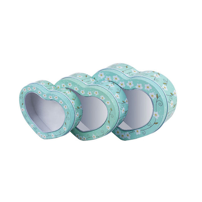 Heart Shaped Window Lid Stackable Storage Tin - Set of 3 - Ld Packagingmall