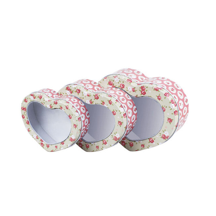 Heart Shaped Window Lid Stackable Storage Tin - Set of 3 - Ld Packagingmall
