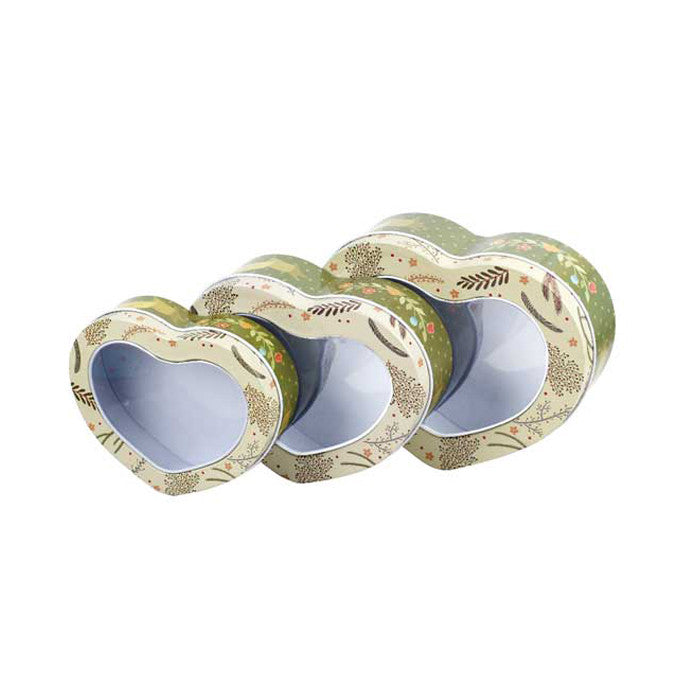 Heart Shaped Window Lid Stackable Storage Tin - Set of 3 - Ld Packagingmall