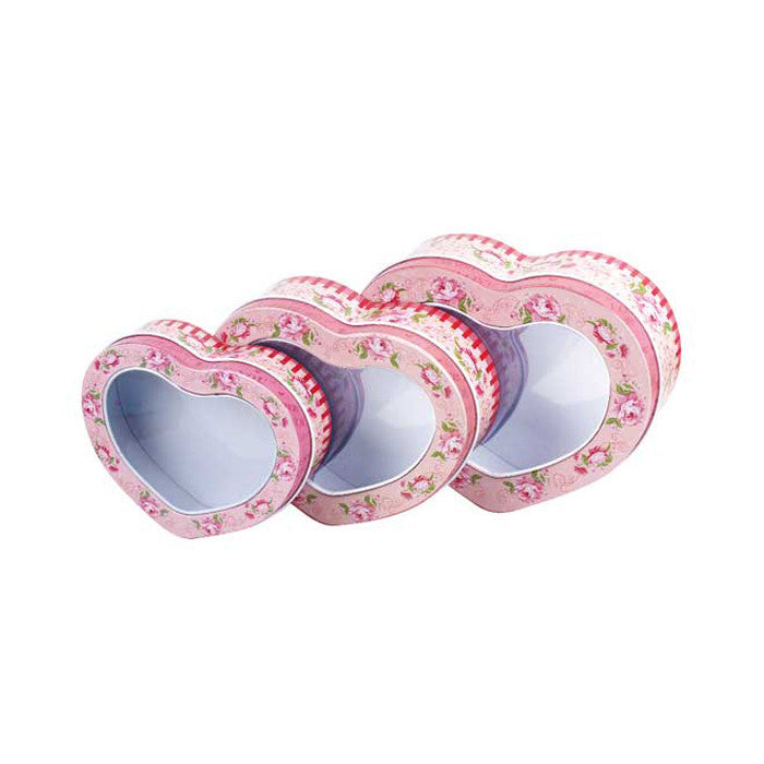 Heart Shaped Window Lid Stackable Storage Tin - Set of 3 - Ld Packagingmall
