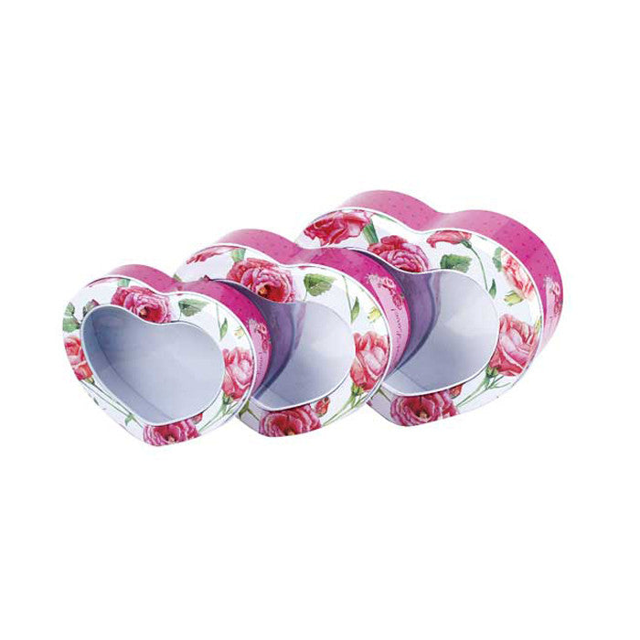 Heart Shaped Window Lid Stackable Storage Tin - Set of 3 - Ld Packagingmall