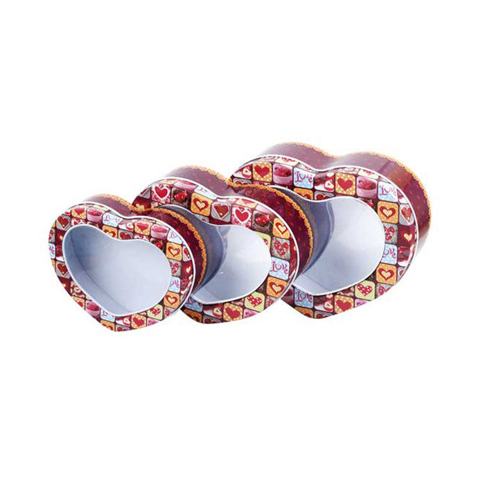 Heart Shaped Window Lid Stackable Storage Tin - Set of 3 - Ld Packagingmall