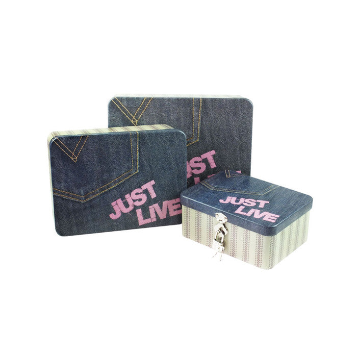 Rectangular Solid Lid Stackable Storage Tin with Lock - Set of 3 - Ld Packagingmall