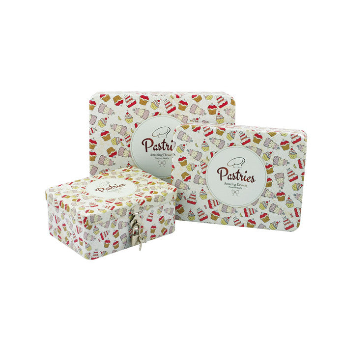 Rectangular Solid Lid Stackable Storage Tin with Lock - Set of 3 - Ld Packagingmall