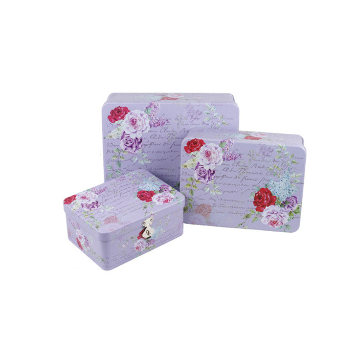 Rectangular Solid Lid Stackable Storage Tin with Lock - Set of 3 - Ld Packagingmall