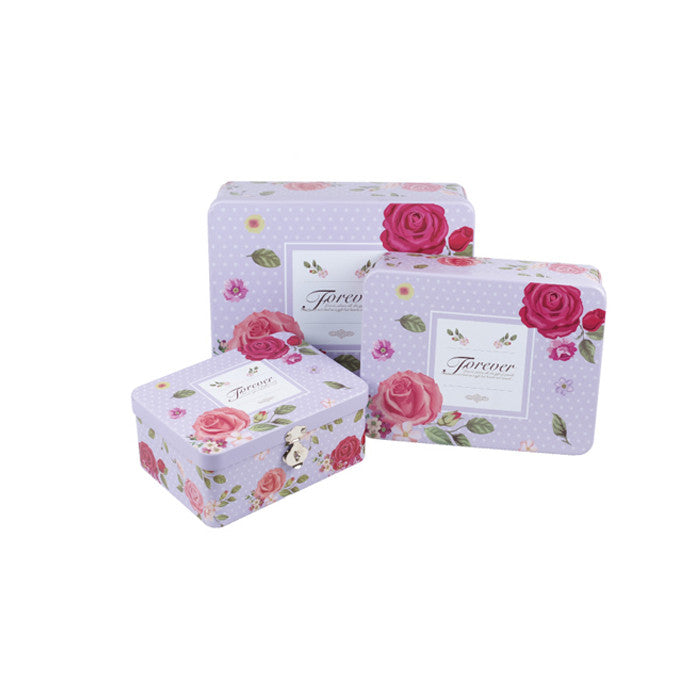 Rectangular Solid Lid Stackable Storage Tin with Lock - Set of 3 - Ld Packagingmall