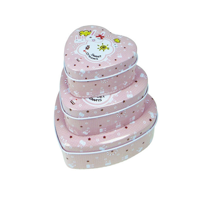 Heart Shaped Slip Lid Stackable Storage Tin -Set of 3 - Ld Packagingmall