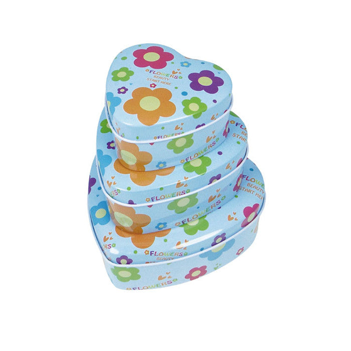 Heart Shaped Slip Lid Stackable Storage Tin -Set of 3 - Ld Packagingmall