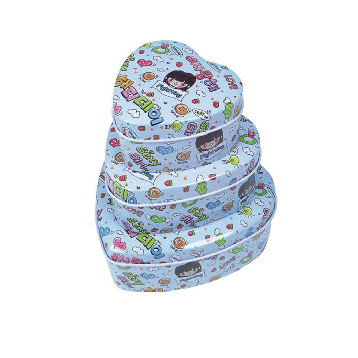 Heart Shaped Slip Lid Stackable Storage Tin -Set of 3 - Ld Packagingmall