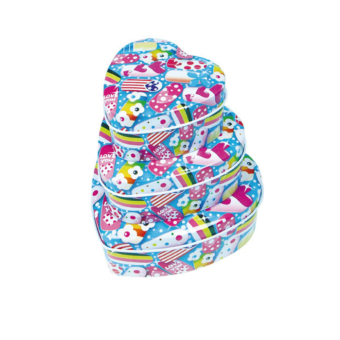Heart Shaped Slip Lid Stackable Storage Tin -Set of 3 - Ld Packagingmall