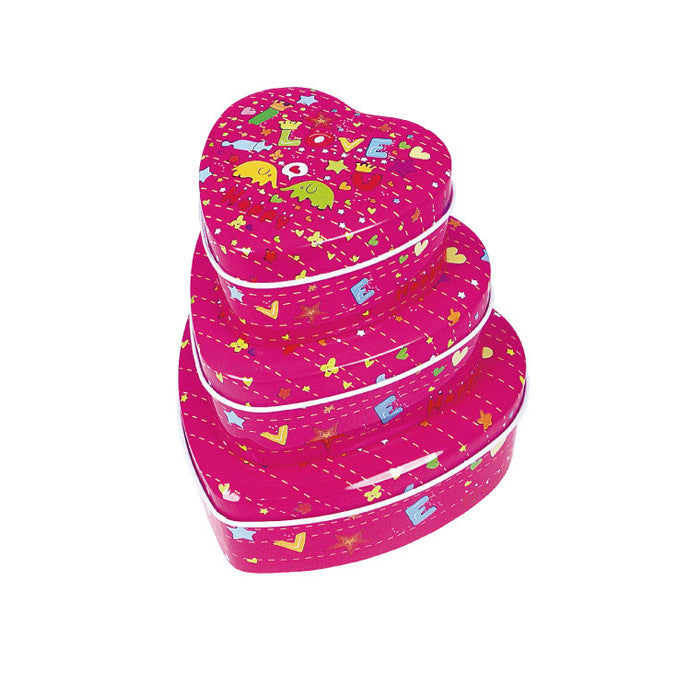 Heart Shaped Slip Lid Stackable Storage Tin -Set of 3 - Ld Packagingmall