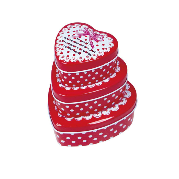 Heart Shaped Slip Lid Stackable Storage Tin -Set of 3 - Ld Packagingmall