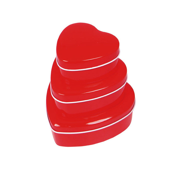 Heart Shaped Slip Lid Stackable Storage Tin -Set of 3 - Ld Packagingmall