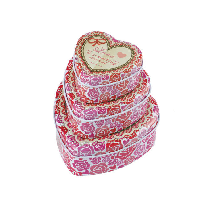 Heart Shaped Slip Lid Stackable Storage Tin -Set of 3 - Ld Packagingmall