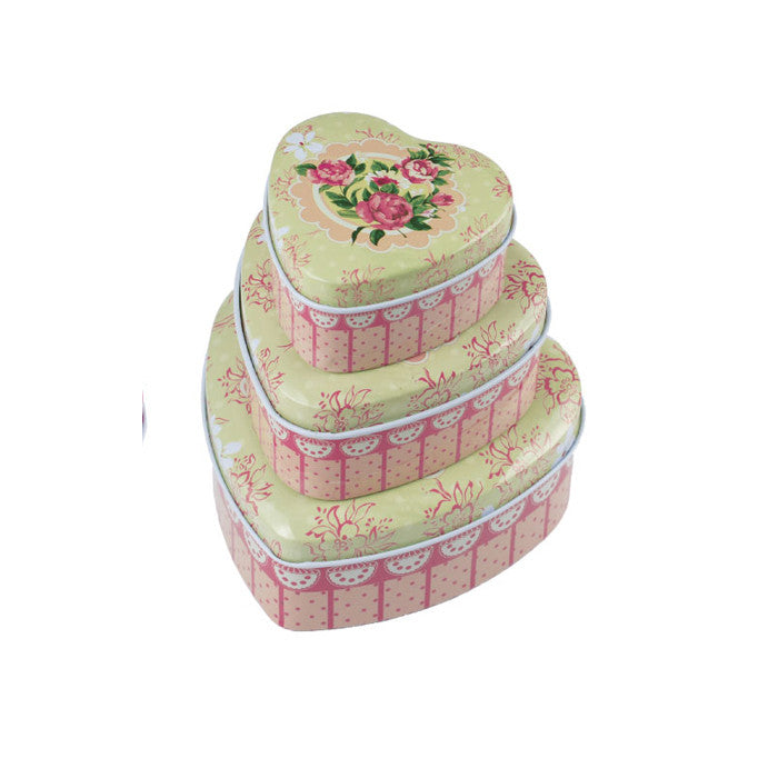 Heart Shaped Slip Lid Stackable Storage Tin -Set of 3 - Ld Packagingmall