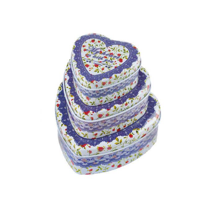 Heart Shaped Slip Lid Stackable Storage Tin -Set of 3 - Ld Packagingmall