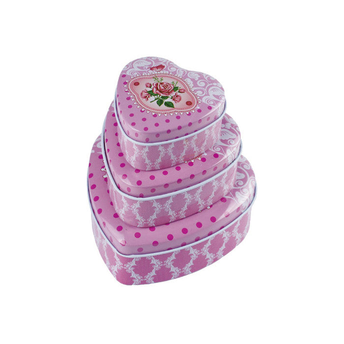 Heart Shaped Slip Lid Stackable Storage Tin -Set of 3 - Ld Packagingmall