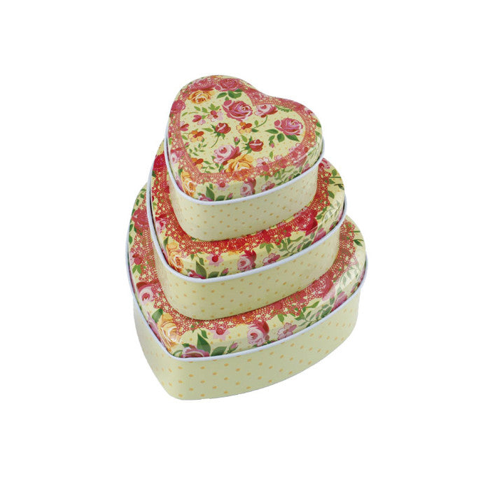 Heart Shaped Slip Lid Stackable Storage Tin -Set of 3 - Ld Packagingmall