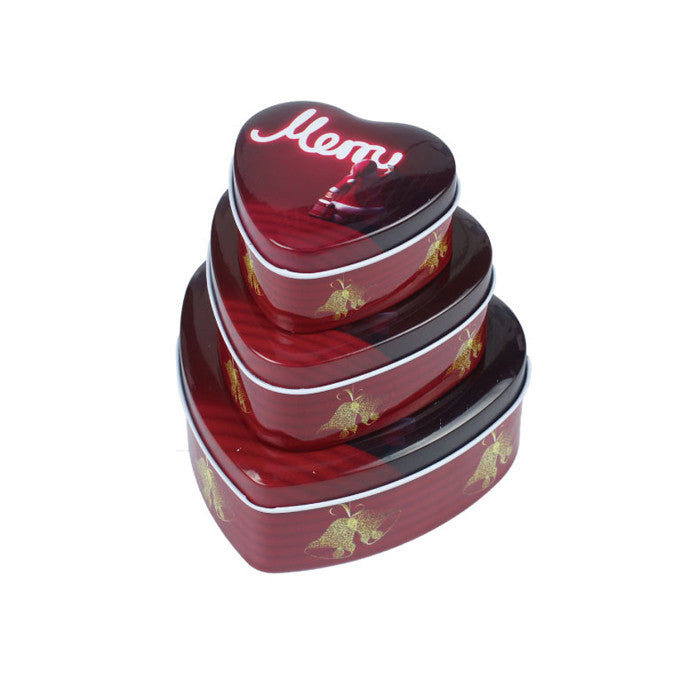 Heart Shaped Slip Lid Stackable Storage Tin -Set of 3 - Ld Packagingmall