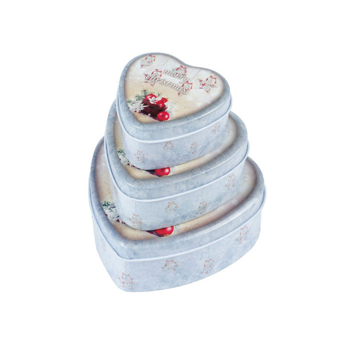 Heart Shaped Slip Lid Stackable Storage Tin -Set of 3 - Ld Packagingmall