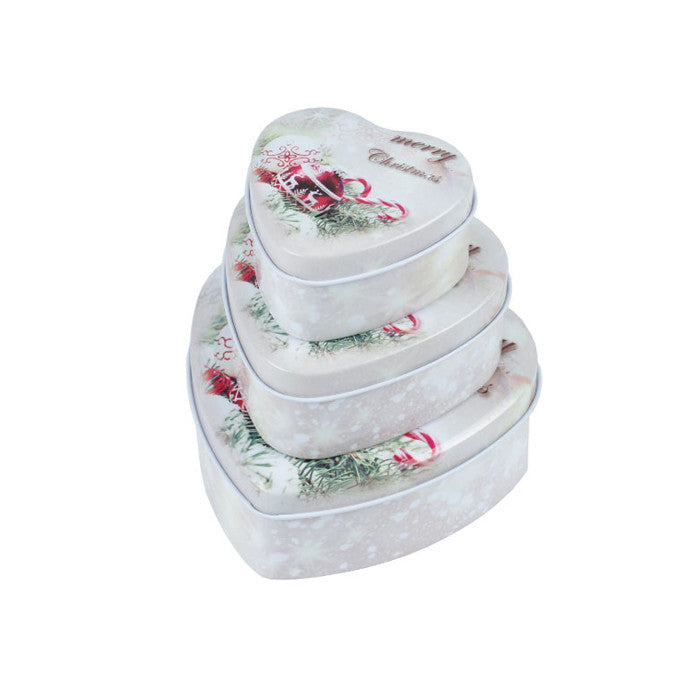 Heart Shaped Slip Lid Stackable Storage Tin -Set of 3 - Ld Packagingmall