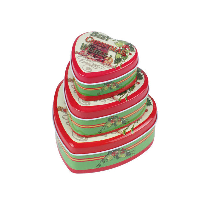 Heart Shaped Slip Lid Stackable Storage Tin -Set of 3 - Ld Packagingmall