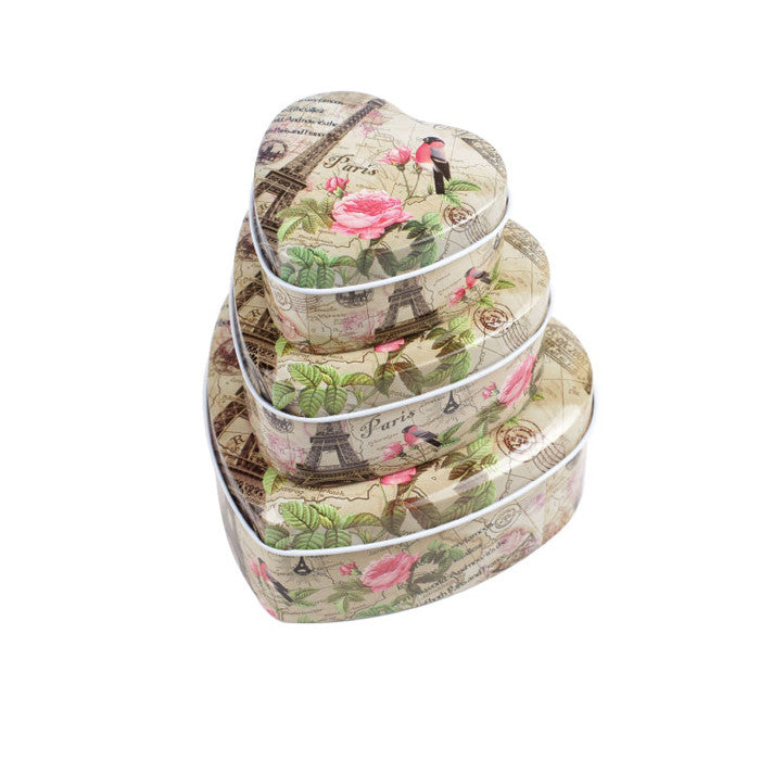 Heart Shaped Slip Lid Stackable Storage Tin -Set of 3 - Ld Packagingmall