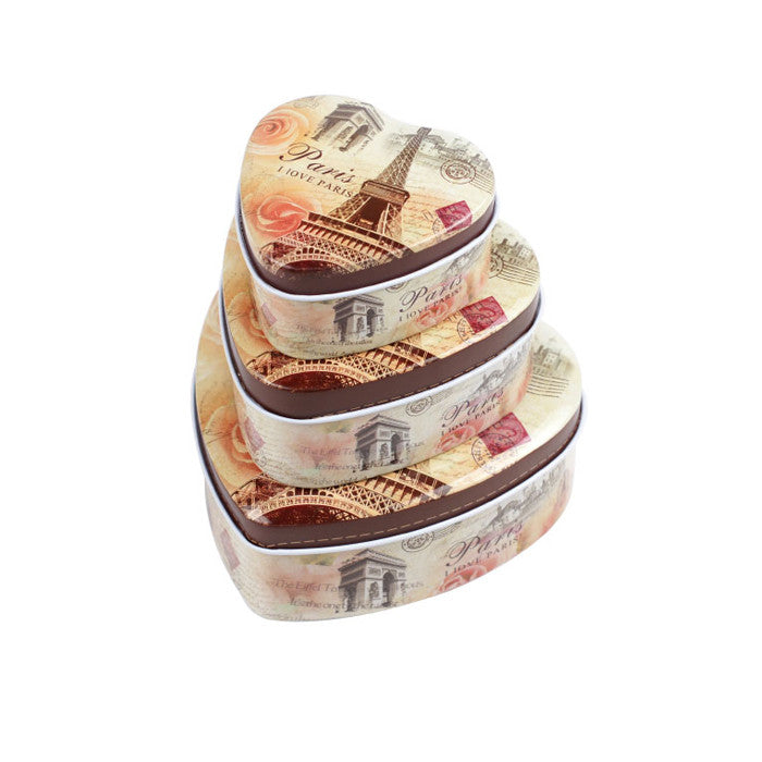 Heart Shaped Slip Lid Stackable Storage Tin -Set of 3 - Ld Packagingmall