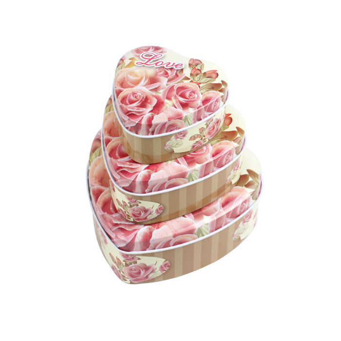 Heart Shaped Slip Lid Stackable Storage Tin -Set of 3 - Ld Packagingmall