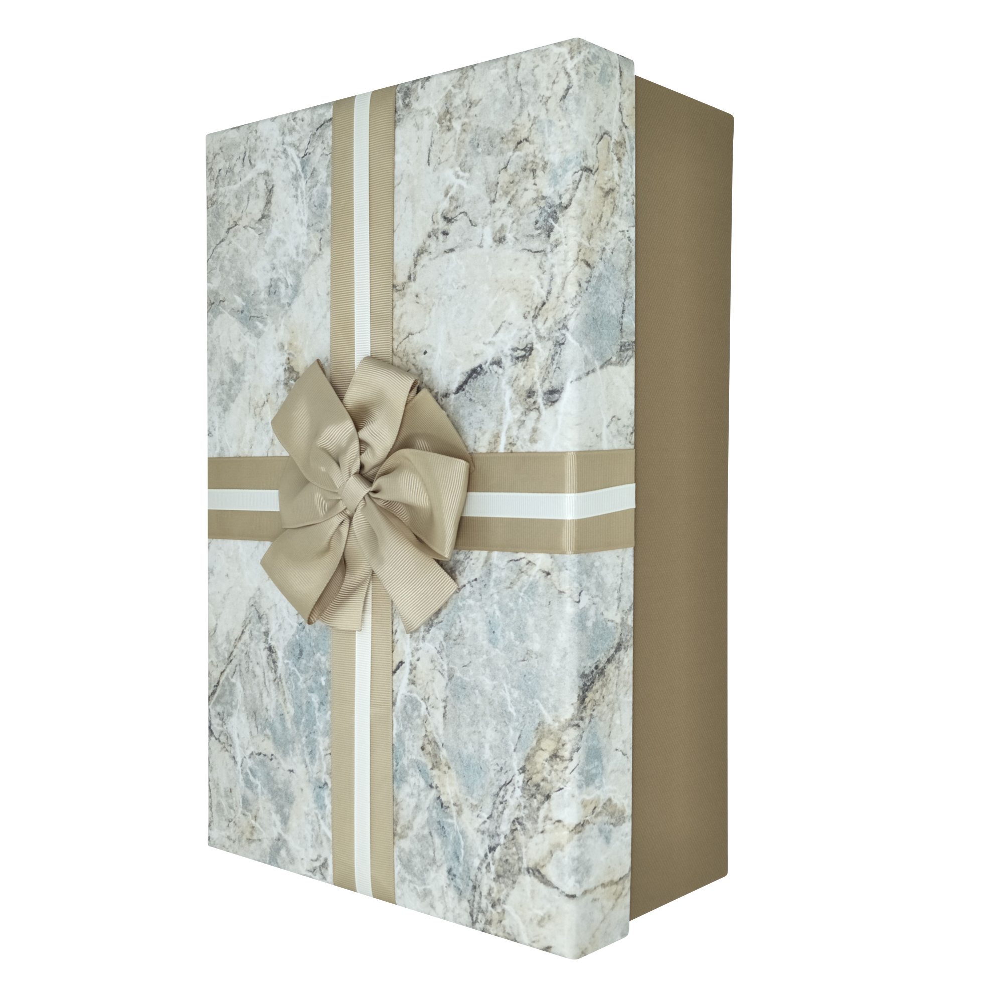 Luxury Extra Large Rectangular Rigid Marble Print Gift Box With Gold Ribbon & Bow
