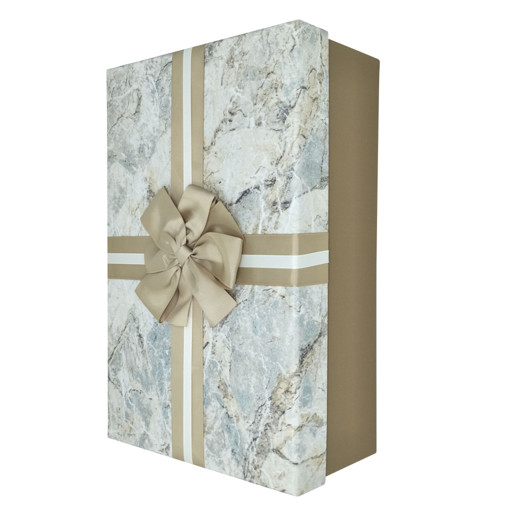 Luxury Extra Large Rectangular Rigid Marble Print Gift Box With Gold R