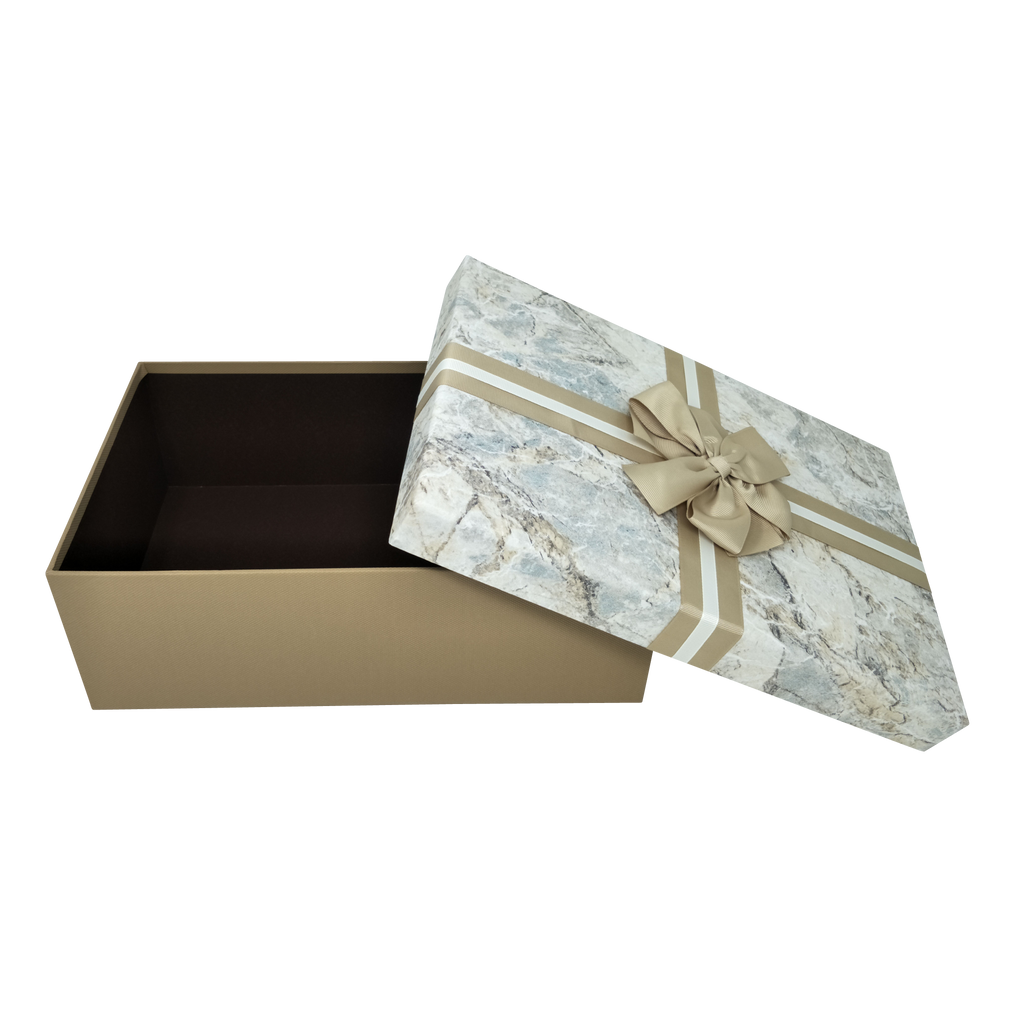 Luxury Extra Large Rectangular Rigid Marble Print Gift Box With Gold R