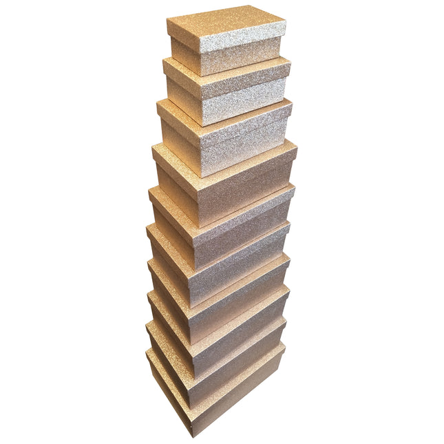 Champagne Rectangular Glitter Rigid Storage Decoration Gift Box Set of 10 Pieces With Lid - Ld Packagingmall