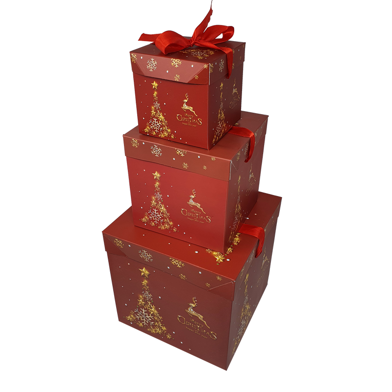 10pcs Folding Printed Christmas Patten Gift Box With Ribbon