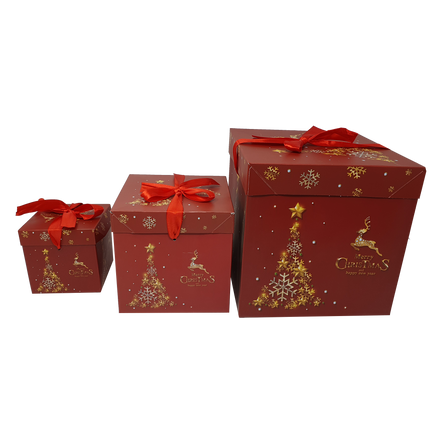 10pcs Folding Printed Christmas Patten Gift Box With Ribbon