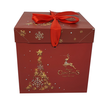 10pcs Folding Printed Christmas Patten Gift Box With Ribbon