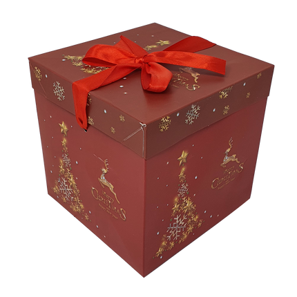 10pcs Folding Printed Christmas Patten Gift Box With Ribbon